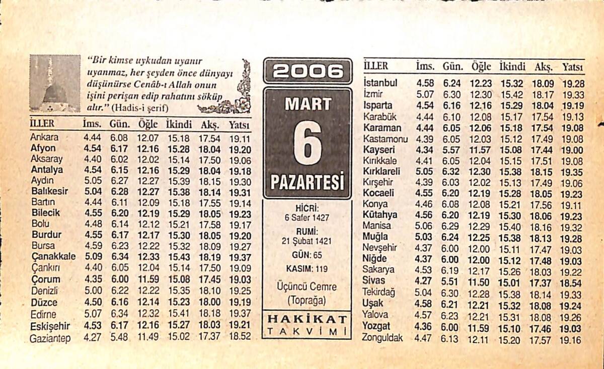 6 Mart 2006 Takvim Yaprağı - Doğum Günü Hediyesi EFMN13222 - 1