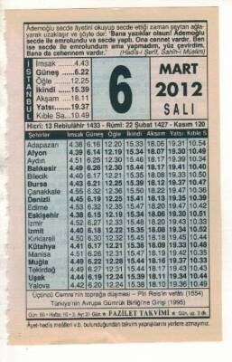 6 Mart 2012 Takvim Yaprağı EFM(N)1876 - 3