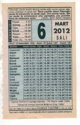 6 Mart 2012 Takvim Yaprağı EFM(N)1876 - 1