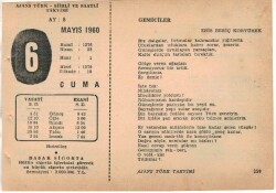 6 Mayıs 1960 Ajans Türk Takvim Yaprağı (Şiirli Saatli) EFM(N)1593 - 2