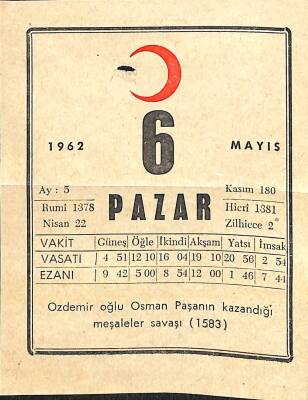 6 Mayıs 1962 Takvim Yaprağı - Doğum Günü Hediyesi EFM(N)11402 - 1