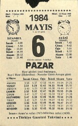 6 Mayıs 1984 Takvim Yaprağı - Doğum Günü Hediyesi EFM(N)11166 - Gökçekoleksiyon