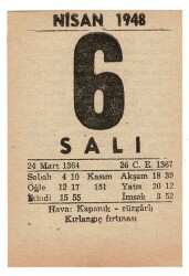 6 Nisan 1948 Takvim Yaprağı EFM900 - 1