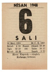 6 Nisan 1948 Takvim Yaprağı EFM900 - 3