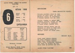 6 Nisan 1960 Ajans Türk Takvim Yaprağı (Şiirli Saatli) EFM(N)1563 - 4