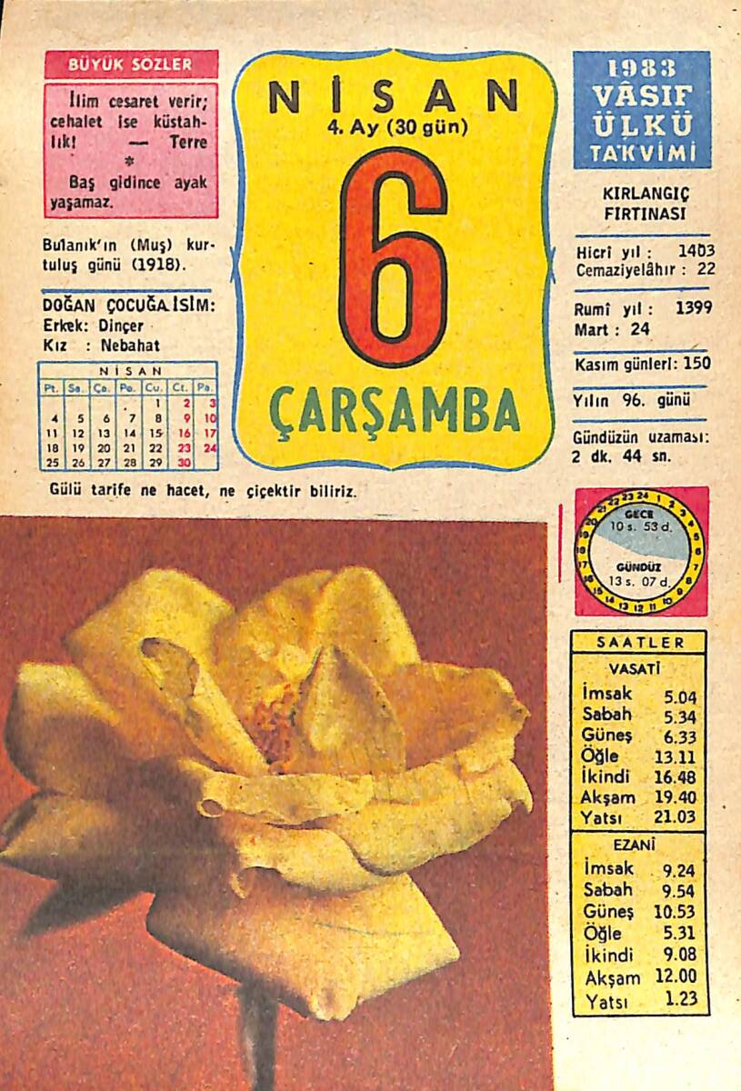 6 Nisan 1983 Takvim Yaprağı - Doğum Günü Hediyesi EFMN15154 - 1