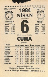 6 Nisan 1984 Takvim Yaprağı - Doğum Günü Hediyesi EFM(N)11215 - Gökçekoleksiyon