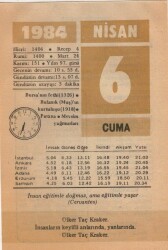 6 Nisan 1984 Takvim Yaprağı EFM(N)6189 - Gökçekoleksiyon