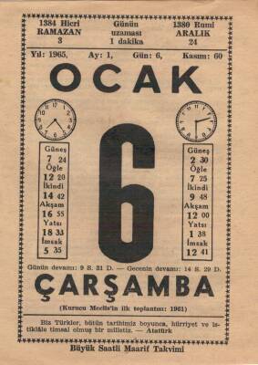 6 Ocak 1965 Takvim Yaprağı EFM(N)4506 - 1
