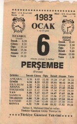 6 Ocak 1983 Takvim Yaprağı EFM(N)4559 - Gökçekoleksiyon