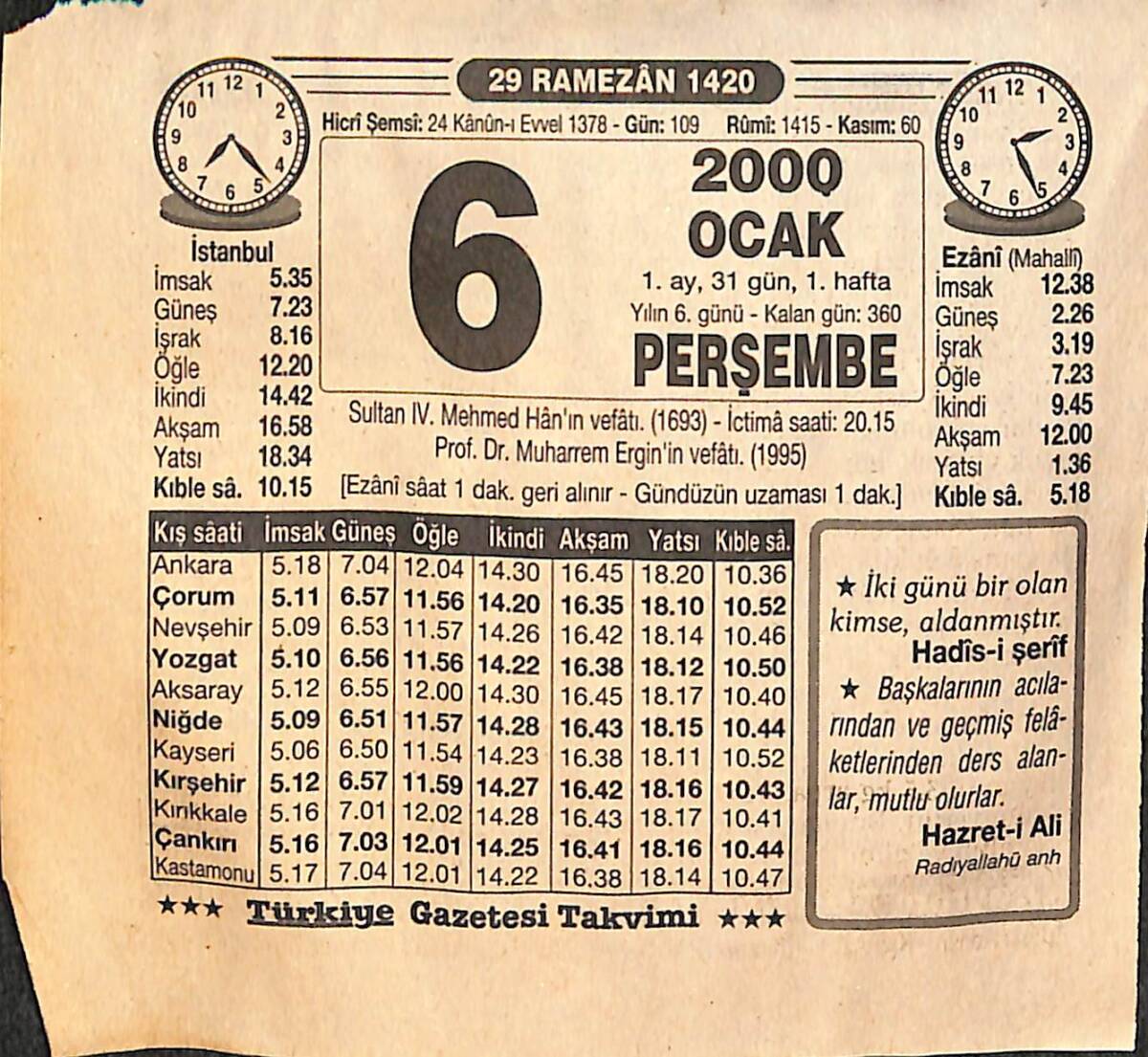 6 Ocak 2000 Takvim Yaprağı - Doğum Günü Hediyesi EFM(N)13192 - 1