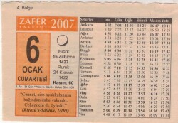 6 Ocak 2007 Takvim Yaprağı EFM(N)5093 - Gökçekoleksiyon