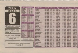 6 Ocak 2007 Takvim Yaprağı EFM(N)5124 - Gökçekoleksiyon