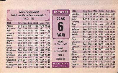 6 Ocak 2008 Takvim Yaprağı - Doğum Günü Hediyesi EFM(N)7472 - 1