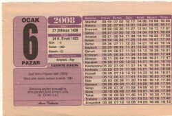 6 Ocak 2008 Takvim Yaprağı EFM(N)4931 - Gökçekoleksiyon