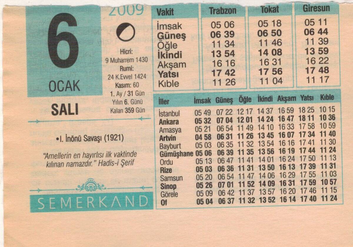 6 Ocak 2009 Takvim Yaprağı EFM(N)4962 - 1