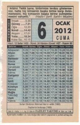 6 Ocak 2012 Takvim Yaprağı EFM(N)1489 - 4
