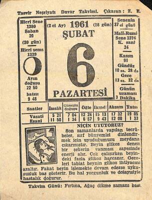 6 Şubat 1961 Takvim Yaprağı - Doğum Günü Hediyesi EFM(N)11228 - 1