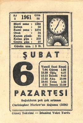 6 Şubat 1961 Takvim Yaprağı - Doğum Günü Hediyesi EFM(N)11267 - 1