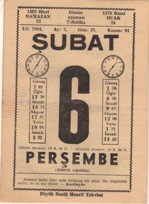 6 Şubat 1964 Takvim Yaprağı EFM(N)5716 - 3