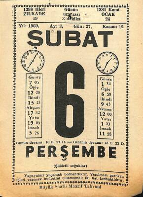 6 Şubat 1969 Takvim Yaprağı - Doğum Günü Hediyesi EFM(N)11067 - 1