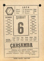 6 Şubat 1974 Takvim Yaprağı - Doğum Günü Hediyesi EFM(N)12281 - Gökçekoleksiyon