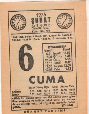 6 Şubat 1976 Takvim Yaprağı EFM(N)5273 - 1