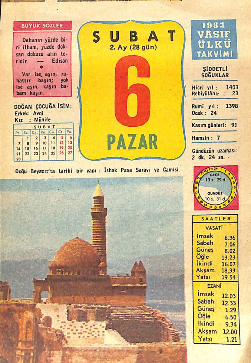 6 Şubat 1983 Takvim Yaprağı - Doğum Günü Hediyesi EFMN15073 - 1
