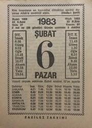 6 Şubat 1983 Takvim Yaprağı - Doğum Günü Hediyesi EFM(N)7803 - Gökçekoleksiyon