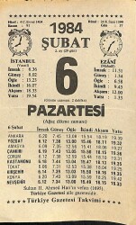 6 Şubat 1984 Takvim Yaprağı - Doğum Günü Hediyesi EFM(N)11811 - Gökçekoleksiyon