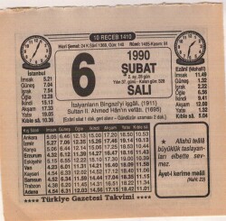 6 Şubat 1990 Takvim Yaprağı EFM(N)5189 - Gökçekoleksiyon