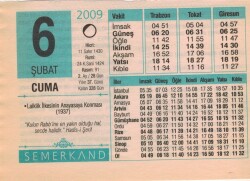 6 Şubat 2009 Takvim Yaprağı EFM(N)5611 - 2