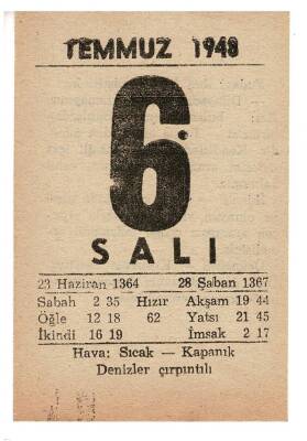 6 Temmuz 1948 Takvim Yaprağı EFM872 - 1