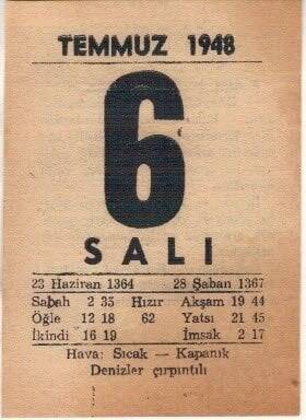 6 Temmuz 1948 Takvim Yaprağı EFM(N)1421 - 4