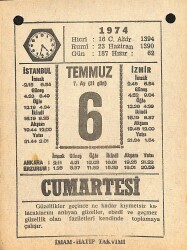 6 Temmuz 1974 Takvim Yaprağı - Doğum Günü Hediyesi EFM(N)12125 - Gökçekoleksiyon