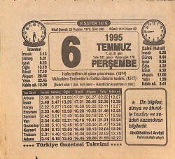 6 Temmuz 1995 Takvim Yaprağı - Doğum Günü Hediyesi EFMN15474 - Gökçekoleksiyon