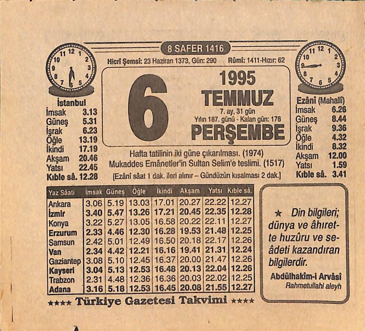 6 Temmuz 1995 Takvim Yaprağı - Doğum Günü Hediyesi EFMN15474 - 1