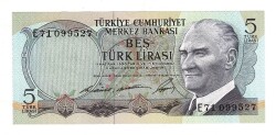 6.Emisyon 1.Tertip 5 Türk Lirası *Filigran Farklı* - ÇİL TCK10054 - 1