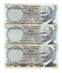 6.Emisyon 1.Tertip 5 Türk Lirası *Seri Takipli E71* - ÇİL TCK10055 - Gökçekoleksiyon