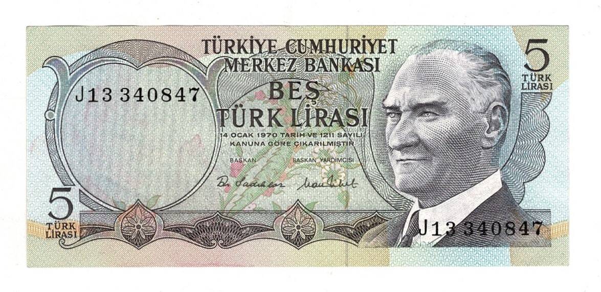 6.Emisyon 2.Tertip 5 Türk Lirası Seri J13 - ÇA/ÇİL TCK10061 - 1