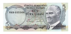 6.Emisyon 2.Tertip 5 Türk Lirası Seri K69 - ÇİL TCK10064 - Gökçekoleksiyon