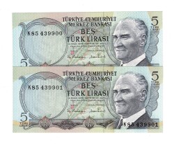 6.Emisyon 2.Tertip 5 Türk Lirası *Seri Takipli K85* - ÇİL TCK10251 - Gökçekoleksiyon