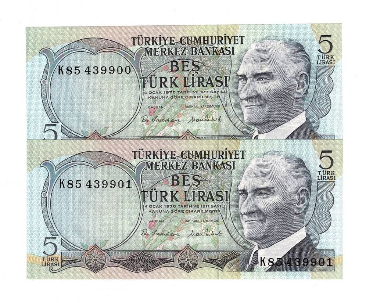 6.Emisyon 2.Tertip 5 Türk Lirası *Seri Takipli K85* - ÇİL TCK10251 - 1
