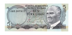 6.Emisyon 2.Tertip 5 Türk Lirası Seri J45 - ÇİL TCK10477 - Gökçekoleksiyon