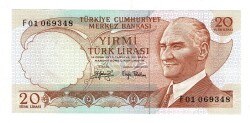 6.Emisyon 3.Tertip 20 Türk Lirası Seri F01 - ÇA/ÇİL TCK10073 - Gökçekoleksiyon
