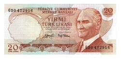 6.Emisyon 3.Tertip 20 Türk Lirası Seri G50 - ÇİL TCK10484 - Gökçekoleksiyon