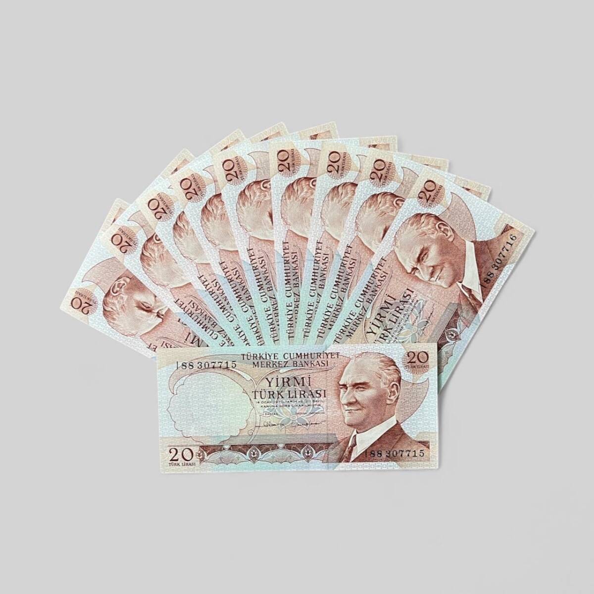 6.Emisyon 4.Tertip 20 Türk Lirası Seri I88 10'lu Lot ÇİL*Seri Takipli* TCK9823 - 2