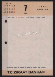 7-8 Ağustos 1973 Ziraat Bankası Takvim Yaprağı EFM632 - 1