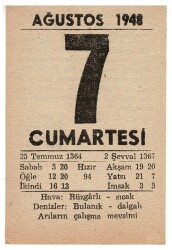7 Ağustos 1948 Takvim Yaprağı EFM861 - 1