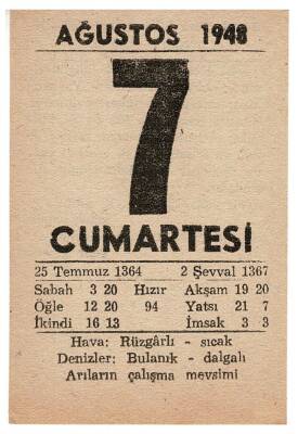 7 Ağustos 1948 Takvim Yaprağı EFM861 - 1